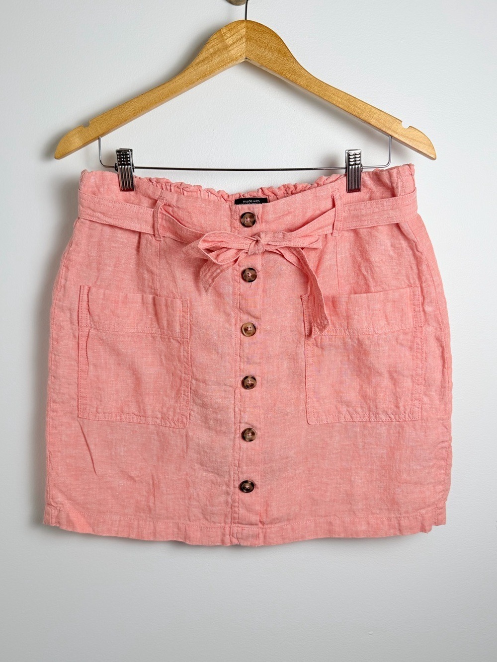 JNY Jones New York Pink Linen Skort Paperbag Waist Button Front Medium